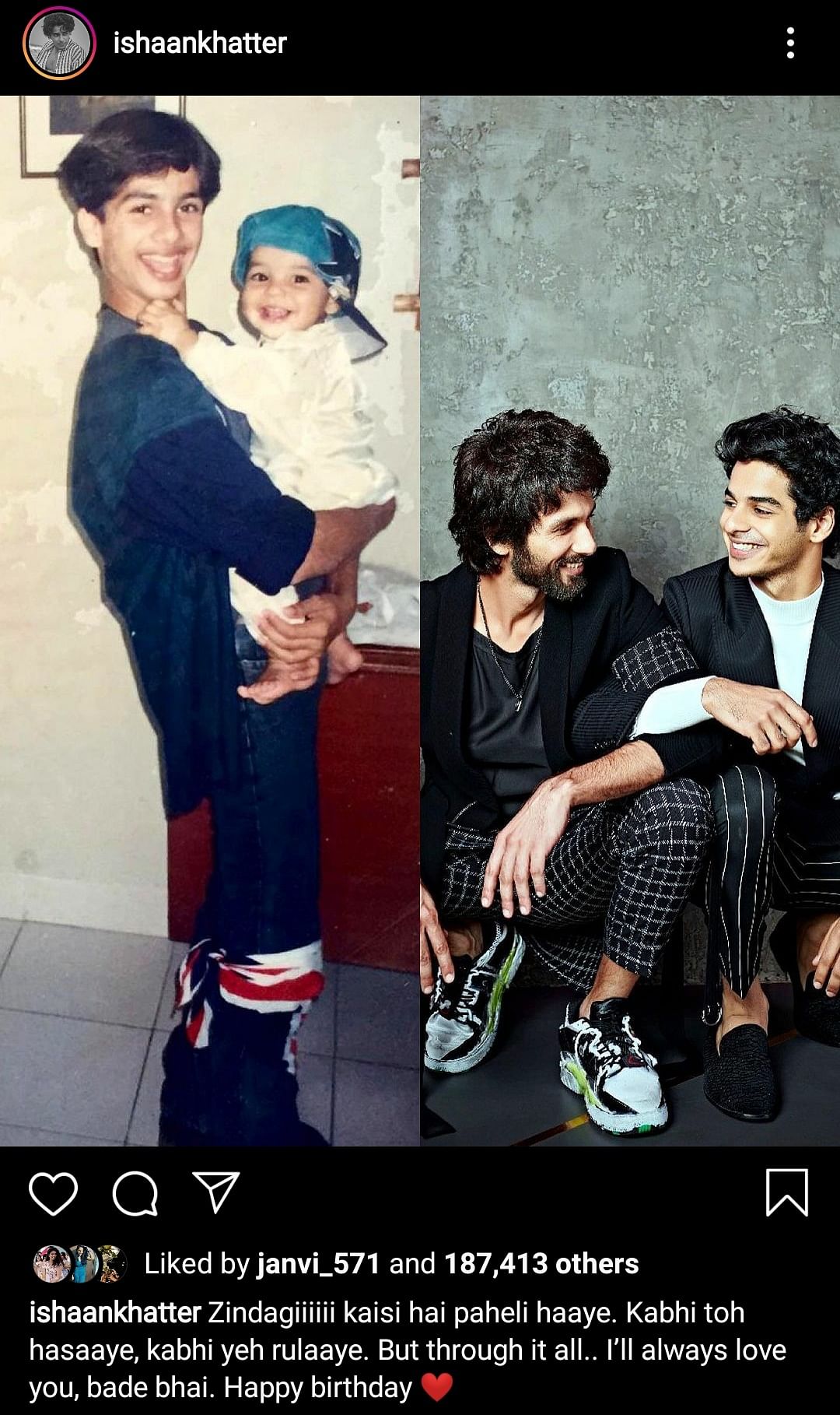 Take a look at Ishaan Khatter’s post for brother Shahid Kapoor 