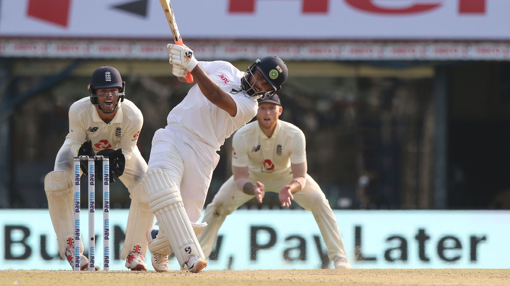 Rishabh Pant attacks the English spinners on Day 1 in Chennai.&nbsp;