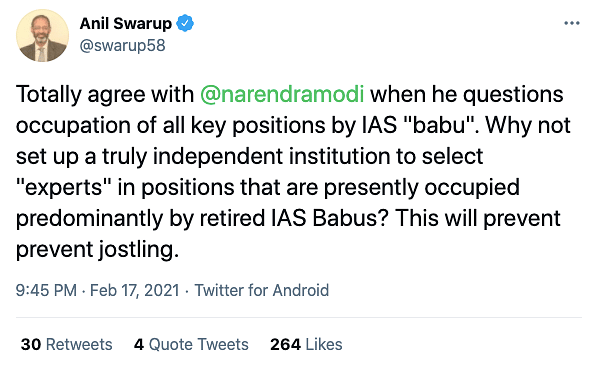 Taking note of Modi’s barbs, Swarup questioned several appointments under the Modi government.