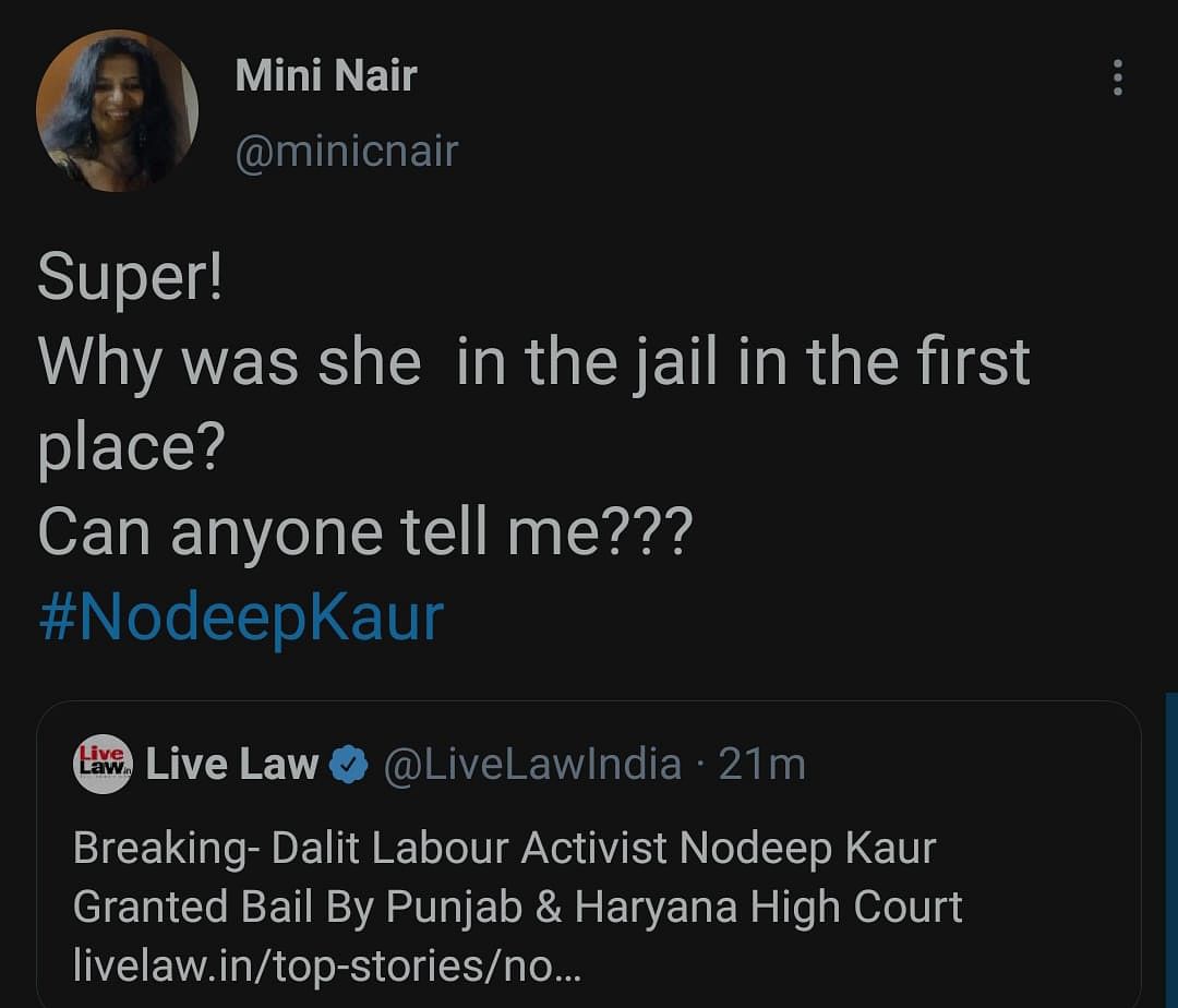 Meena Harris had also tweeted about Kaur being arrested and tortured.