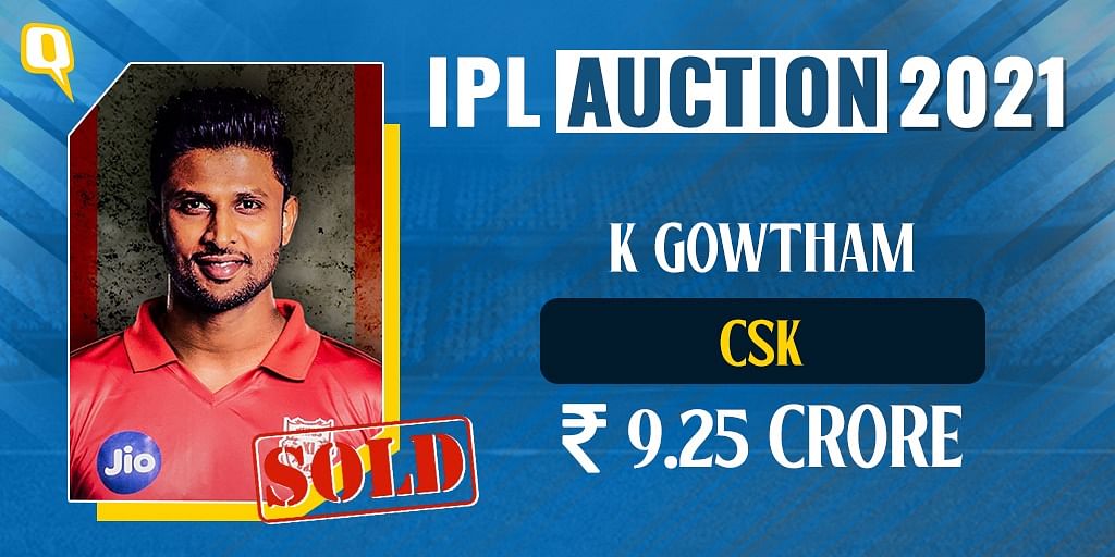 K Gowtham has been bought by Chennai Super Kings for Rs 9.25 crore.