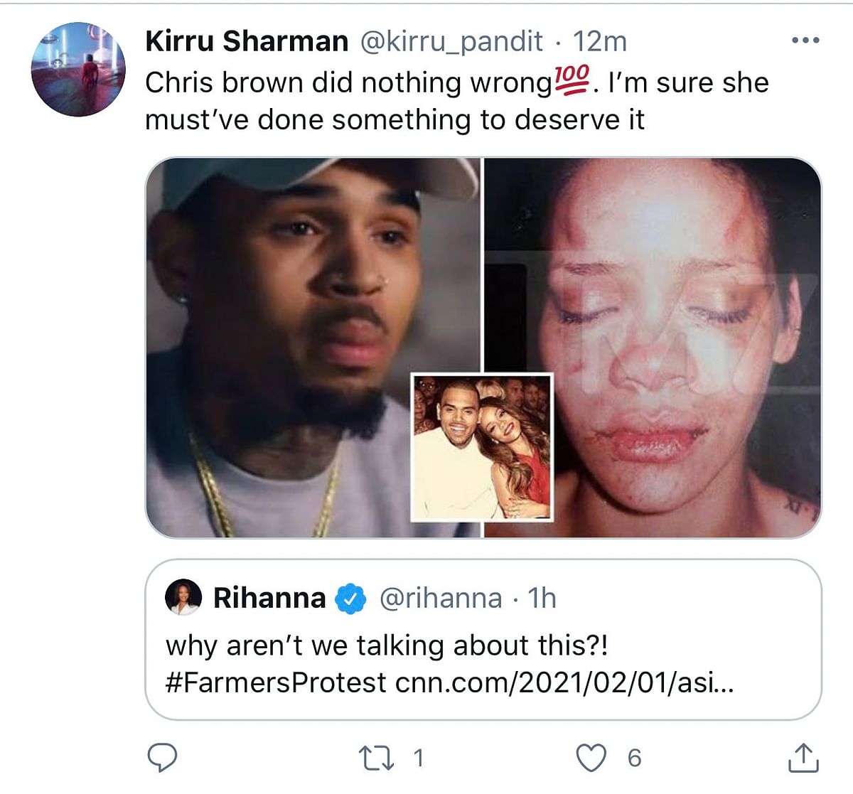 ‘Chris Brown did nothing wrong,’ wrote Right-wing trolls after Rihanna tweeted in support of protesting farmers.