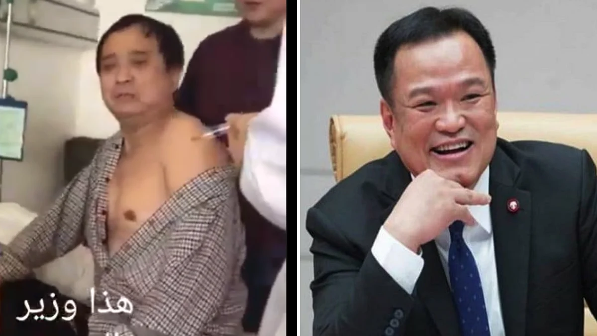 Screenshot of the person in the viral video (L) and Thailand’s Health Minister Anutin Charnvirakul (R). 