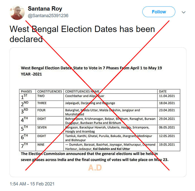 Fact Check On West Bengal Elections 2021 2019 Lok Sabha Schedule Shared 2021 West Bengal Election Dates