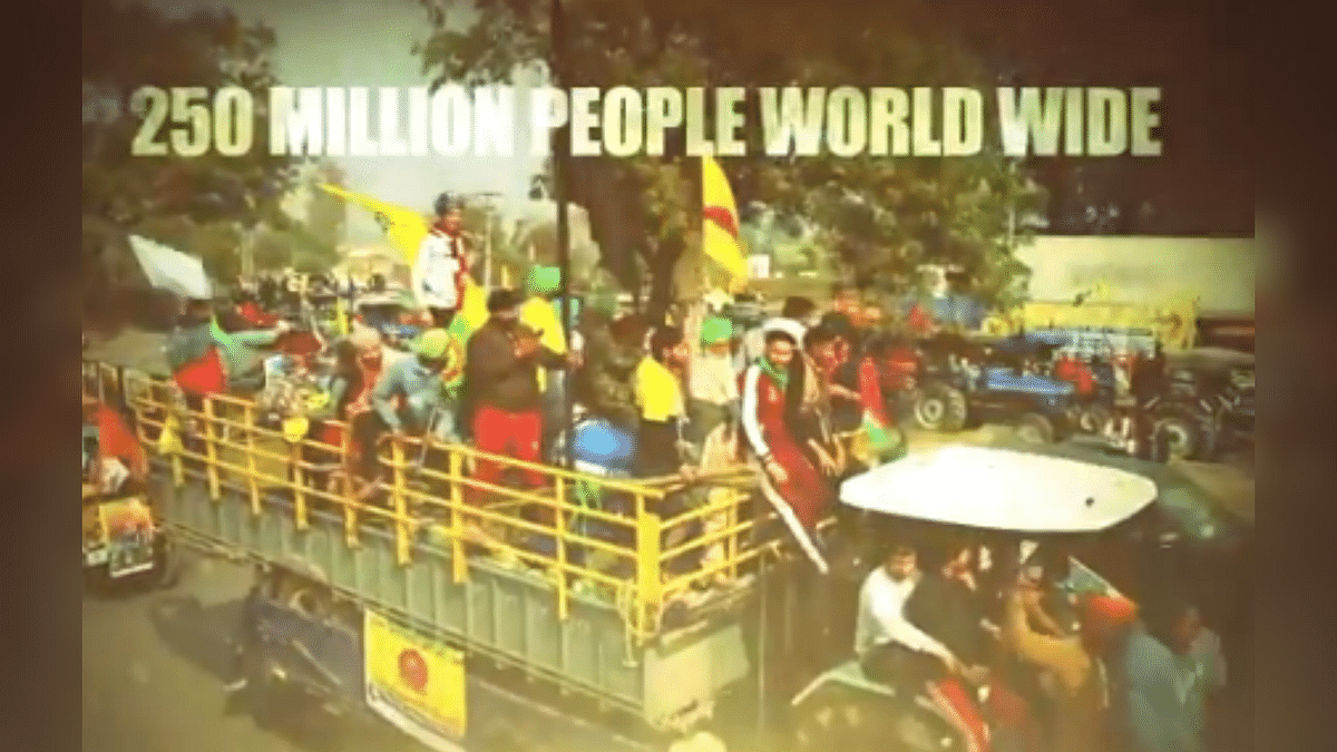 A still from an ad supporting India's farmers' protest which aired in California during the Super Bowl on Sunday, 7 February.