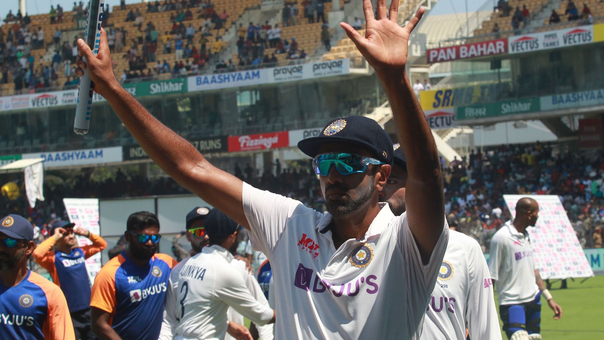 Player of the Match R Ashwin after India won the 2nd Test in Chennai against England.&nbsp;