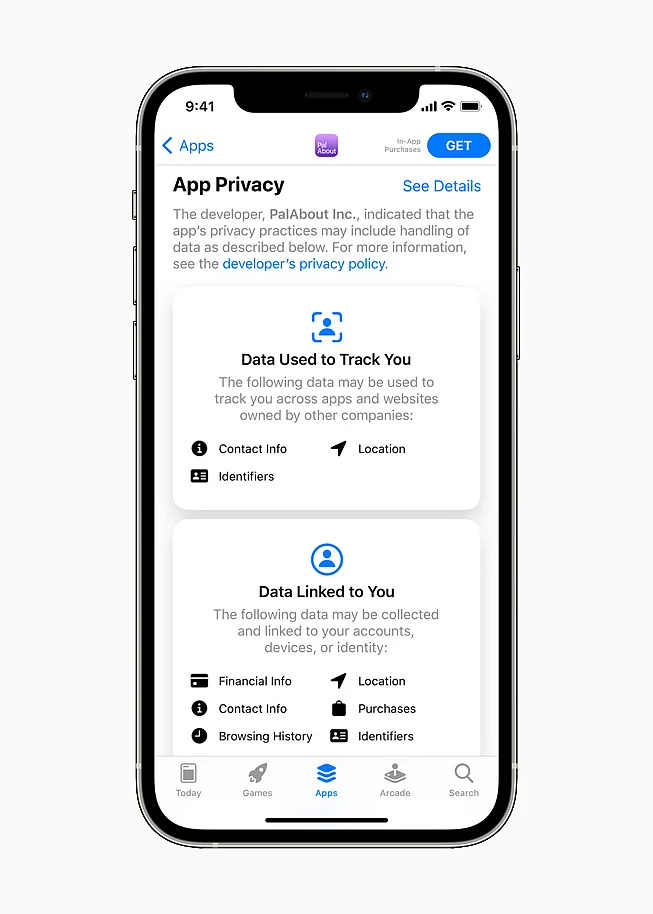 Privacy labels tells the user about the information that the app will collect.