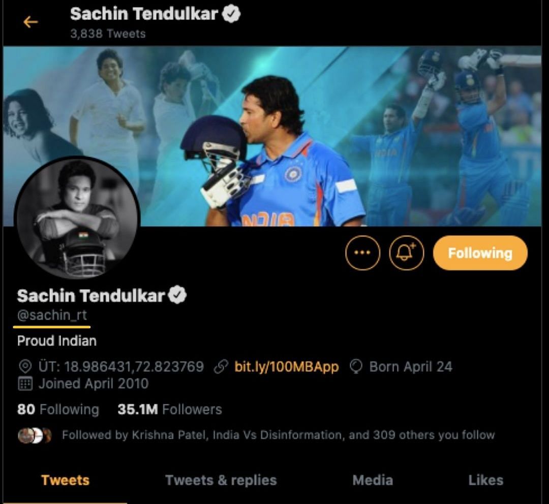 The account being referred to as Sachin Tendulkar’s is an imposter account, now operating under a new username.
