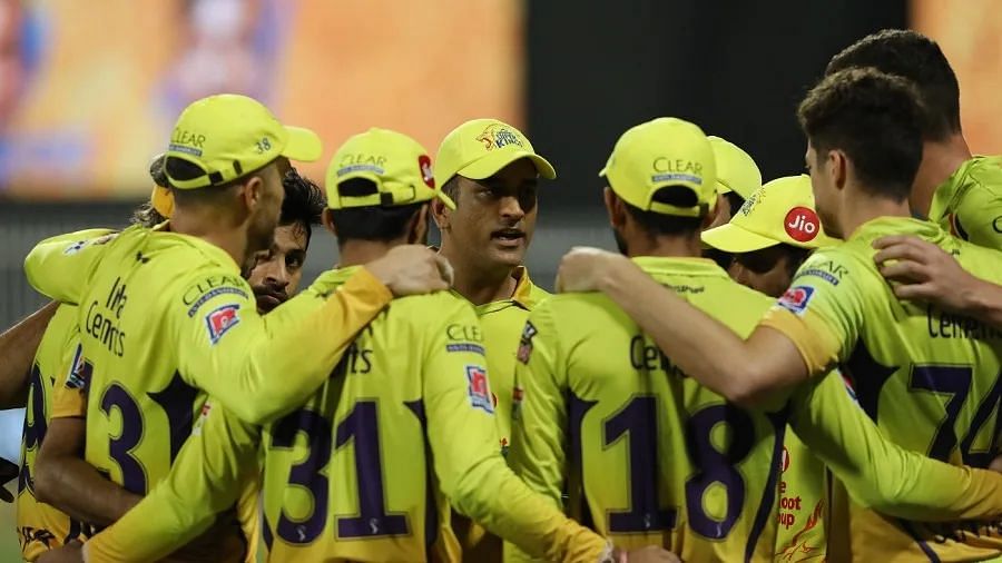 Chennai Super Kings team in a huddle before the game.