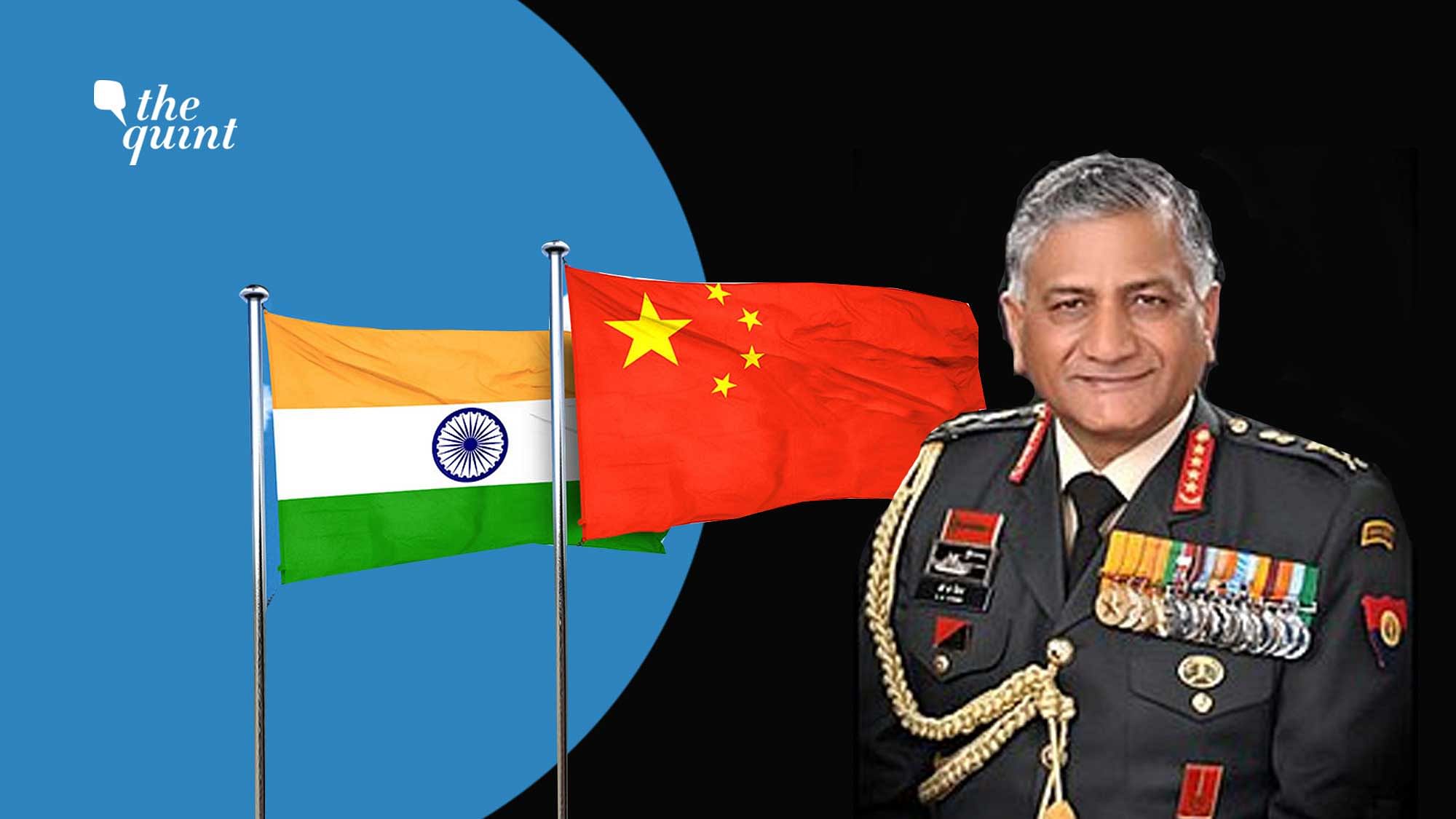 Image of India’s and China’s flags, and (Retd) Gen VK Singh, used for representational purposes.