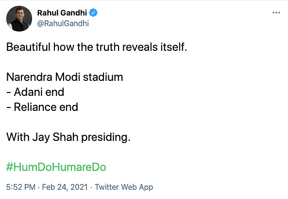 Truth Reveals Itself: Rahul on Modi Stadium’s Reliance, Adani Ends