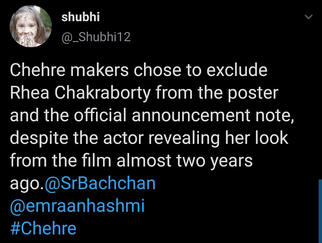 Fans Question Rhea Chakraborty's Absence From 'Chehre' Poster
