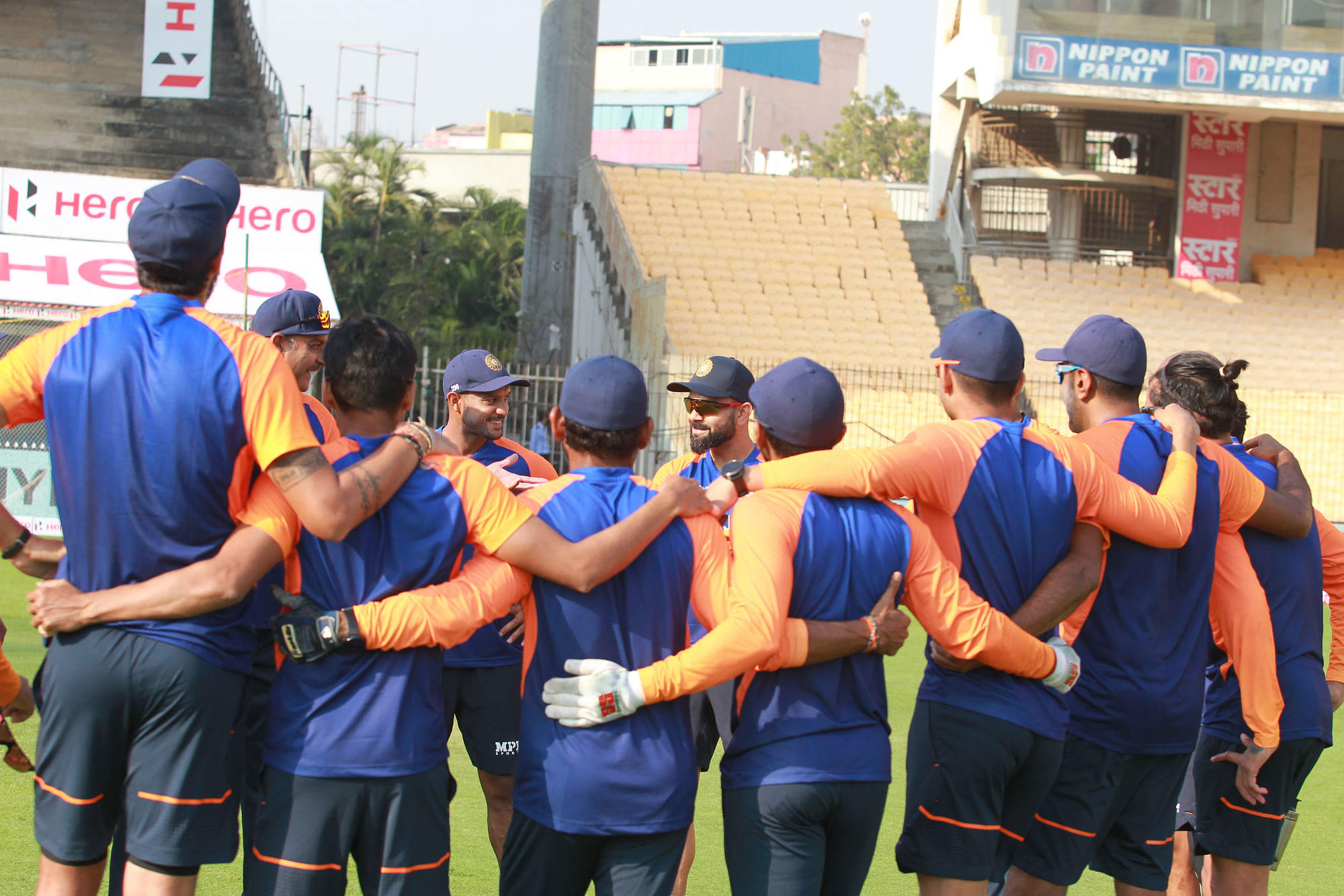 India  team make a huddle before the start of the day 1st Test day one of the first test match between India and England held at the Chidambaram Stadium stadium in Chennai, Tamil Nadu, India on the 5th February 2021&nbsp;