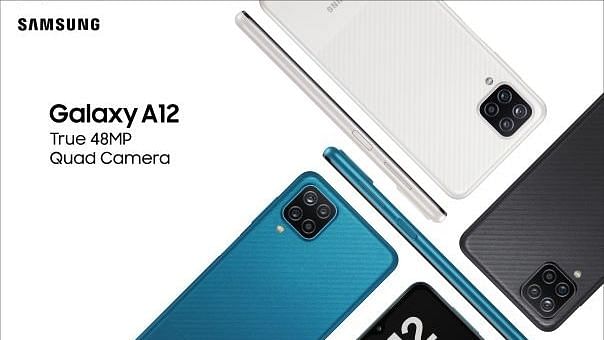 Samsung Galaxy A12 available in three colour variants - black, blue and white.
