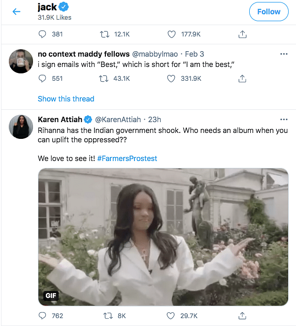 A tweet by Washington Post journalist Karen Attiah was among the ones “liked” by Twitter CEO Jack Dorsey.