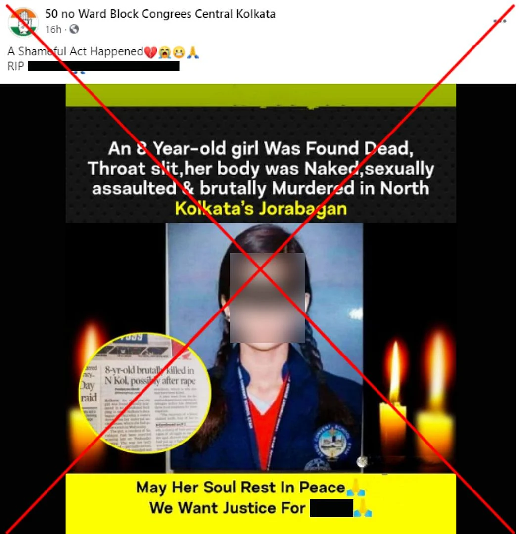 Photo of UP Minor Shared as 8-Year-Old Murder Victim in Kolkata