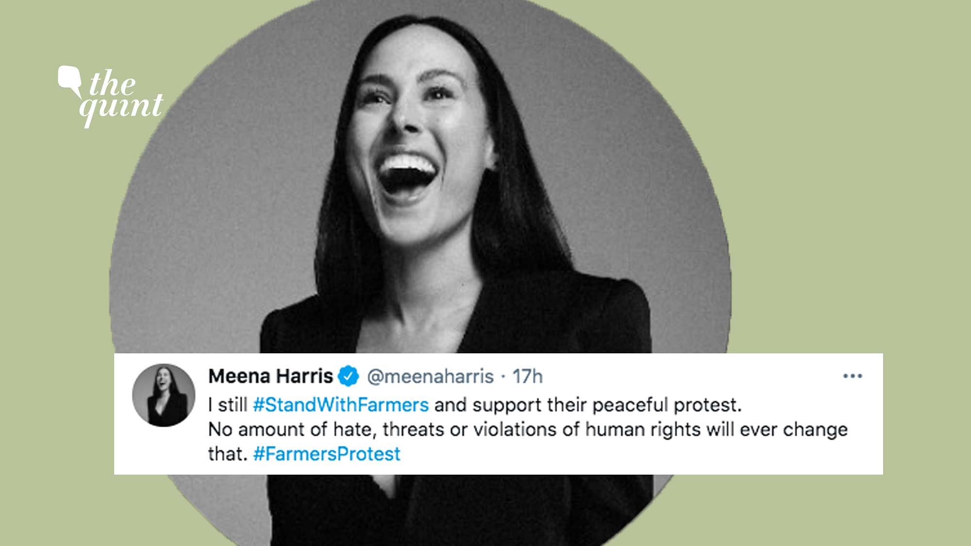 On 3 February, Meena Harris tweeted in solidarity with the ongoing farmers’ protest.
