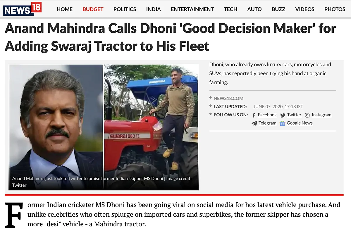 Image of Dhoni on Tractor is Old, Not Related to Farmers’ Protest