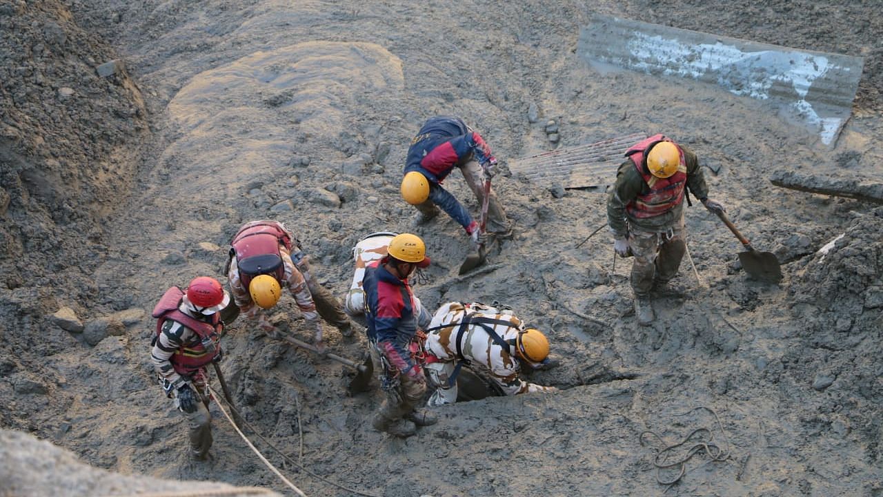 ITBP officials trying to find out the way to a tunnel near Tapovan, Chamoli, Uttarakhand, to rescue 12 trapped persons on 7 February. Image used for representation.
