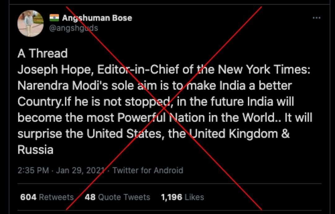 Neither is the text authentic, nor does anybody by the name of Joseph Hope work with the New York Times.