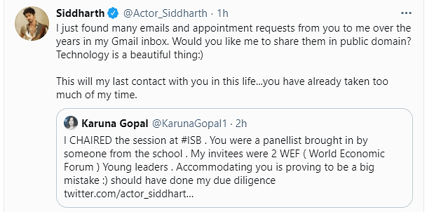 Actor Siddharth comes out all guns blazing on Twitter.