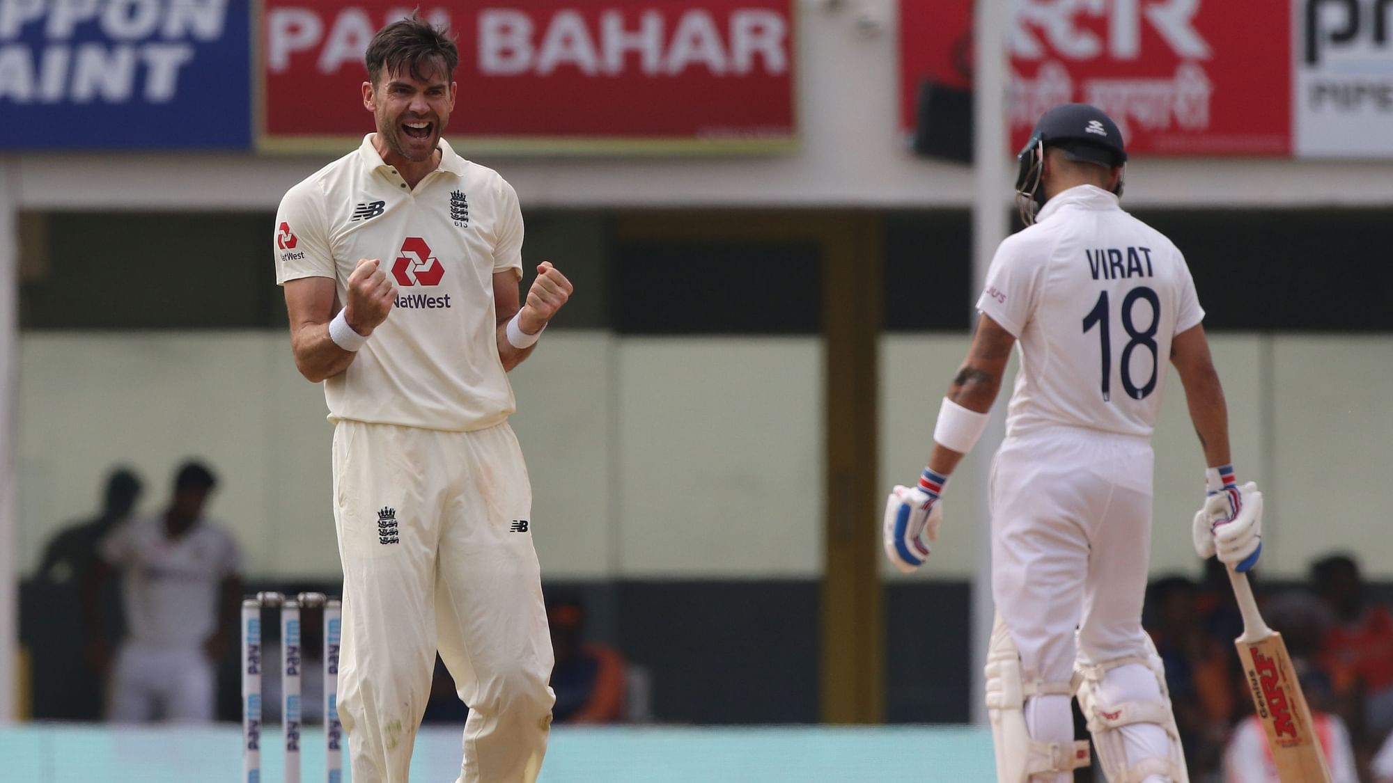 James Anderson celebrates a wicket against India in the Chennai Test.