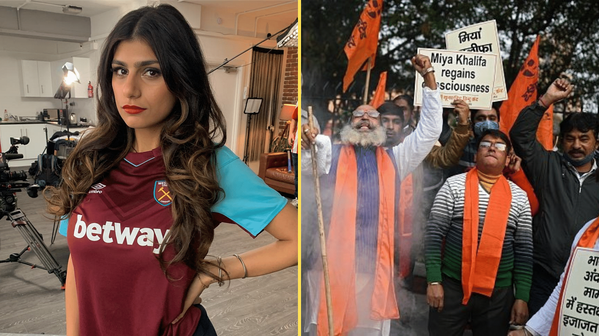 Members of the United Hindu Front held a demonstration in Delhi where they raised slogans against Mia Khalifa, Rihanna and Greta Thunberg.
