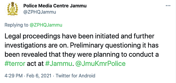 Police Media Centre Jammu’s tweet.