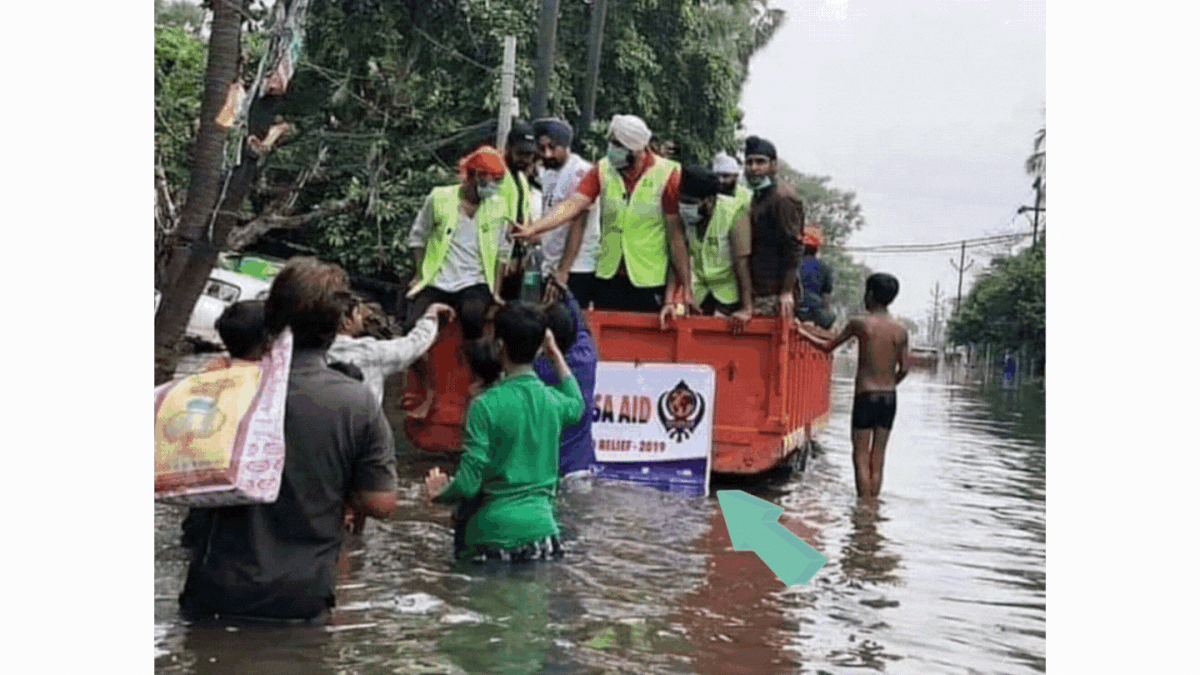The circulating  images are old and show Khalsa Aid providing relief material in Bihar and Jammu and Kashmir.