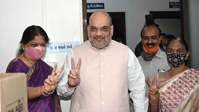 Union Home Minister Amit Shah casted his vote in Naranpura area of Ahmedabad along with his family.
