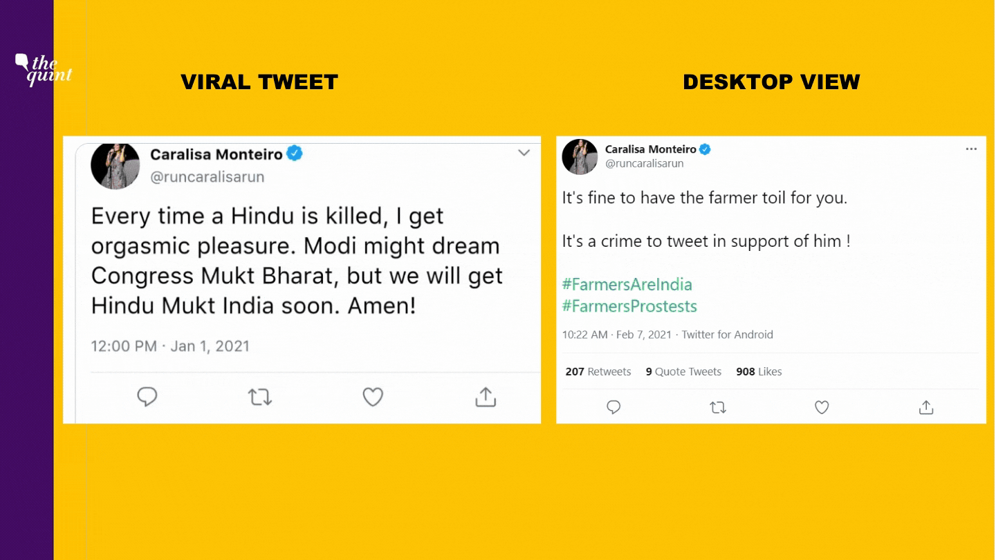 Comparison of the viral tweet with original tweet on the desktop version. 