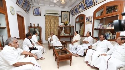 Chennai: DMK general secretary K. Anbazhagan, party leaders Andimuthu Raja, Durai Murugan, M.K. Stalin with other dignitaries at DMK President M. Karunanidhi. Image used for representational purposes.&nbsp;