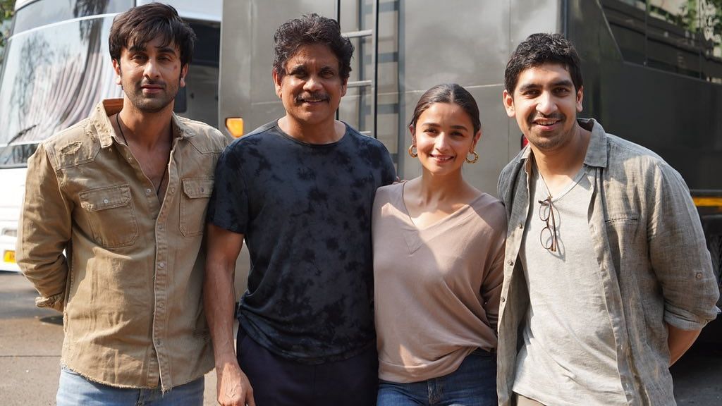  <p>Nagarjuna with Ranbir Kapoor, Alia Bhatt and Ayan Mukerji.</p>