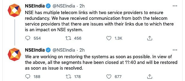 Trading on the National Stock Exchange (NSE) was temporarily halted for five hours on Wednesday.
