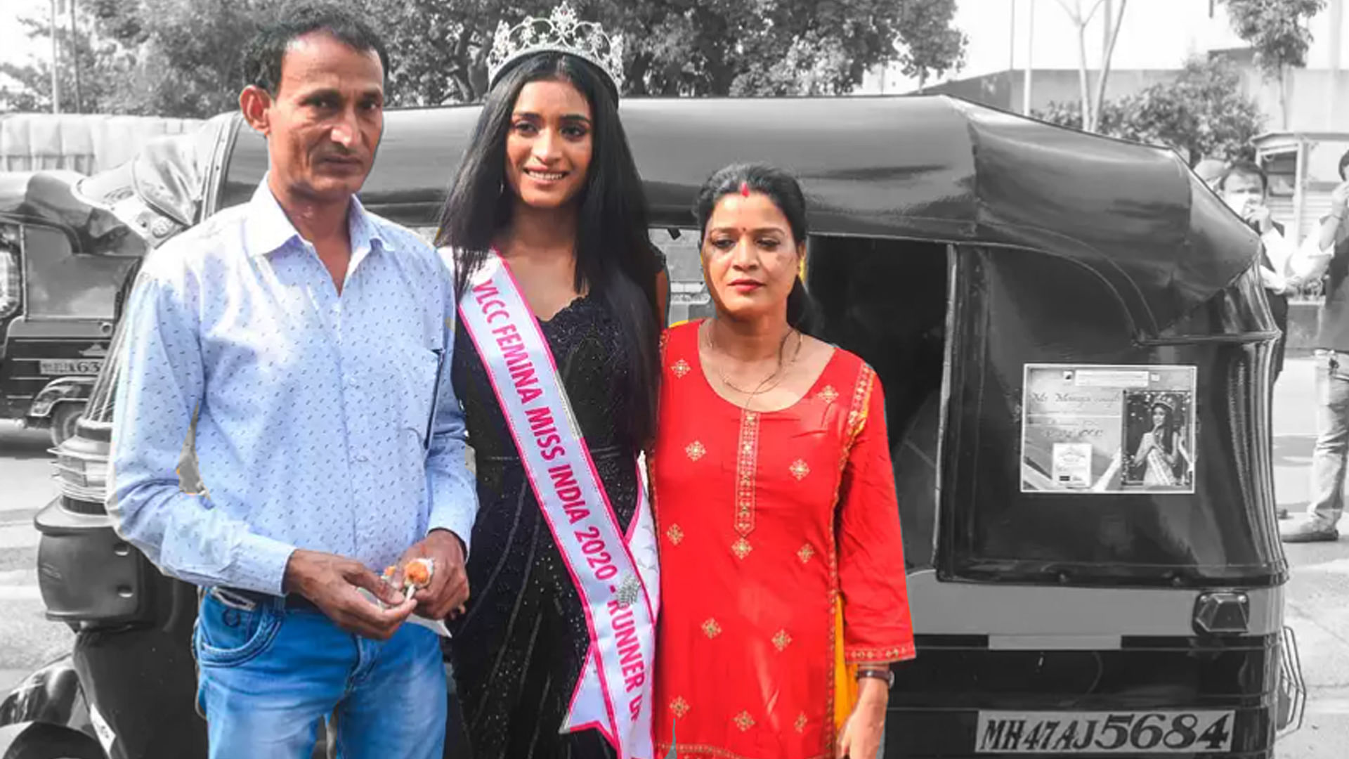 Miss India runner-up Manya Singh with her parents.&nbsp;