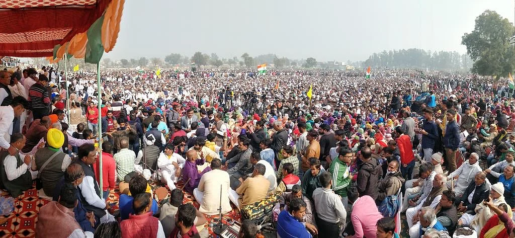 Farmers at the Jind Kisan Mahapanchayat on 3 February