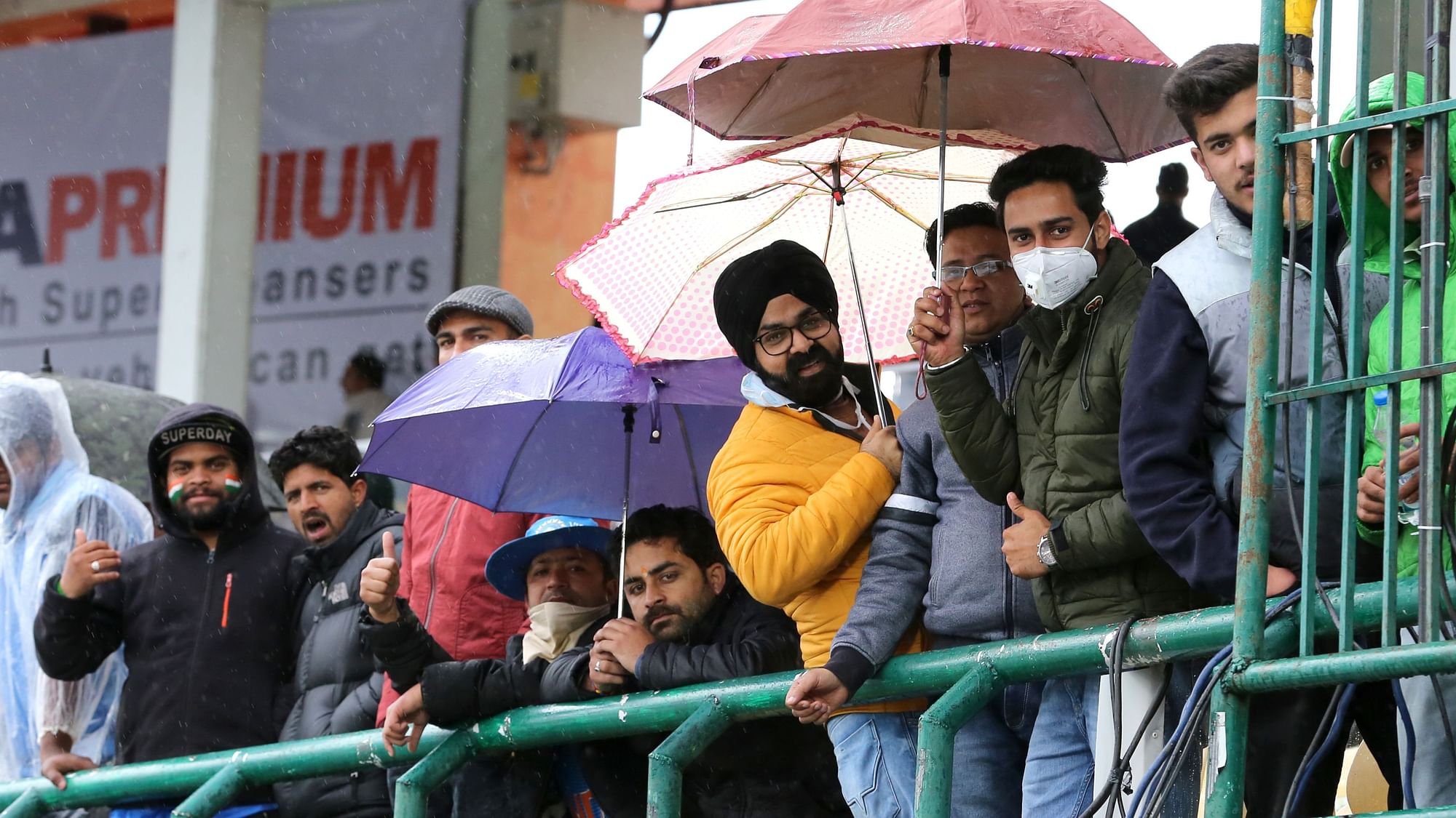 Fans at the cricket stadium in Dharamsala when India played their last international match before the lockdown. The match, vs South Africa, was washed out.