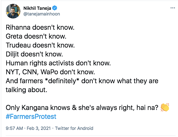 Kangana called Rihanna a fool for backing the ongoing farmers' protests in India. 