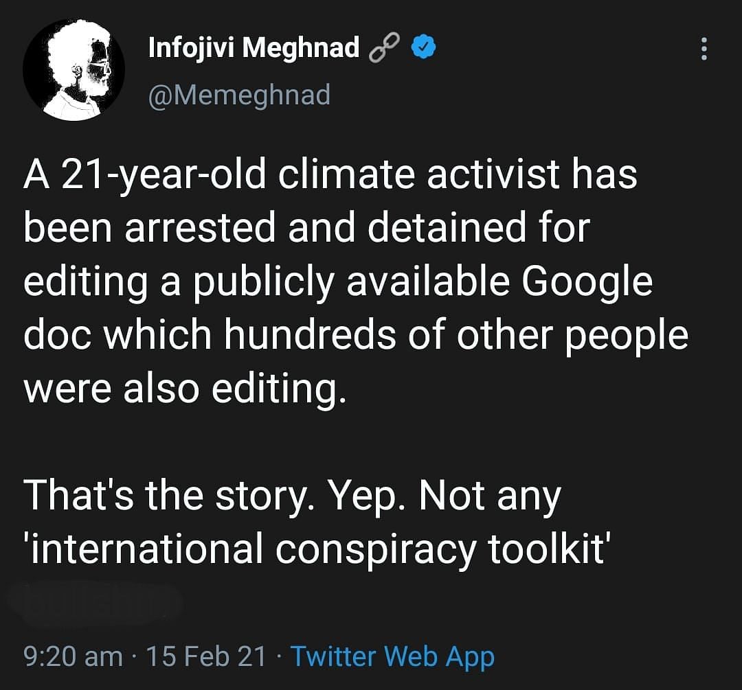 Climate activist Disha Ravi has been charged with sedition and arrested on 13 February. 