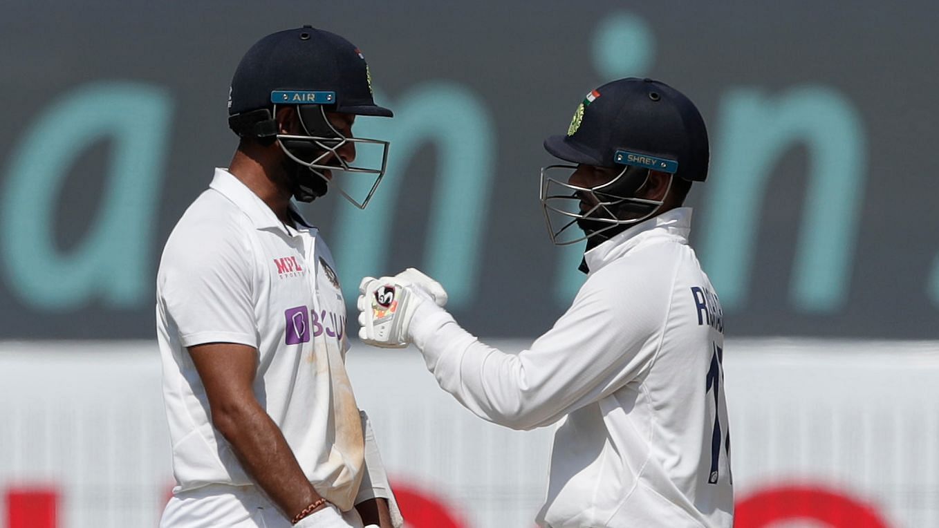 Pujara and Pant during their partnership on Day 3 of the India vs England Chennai Test.
