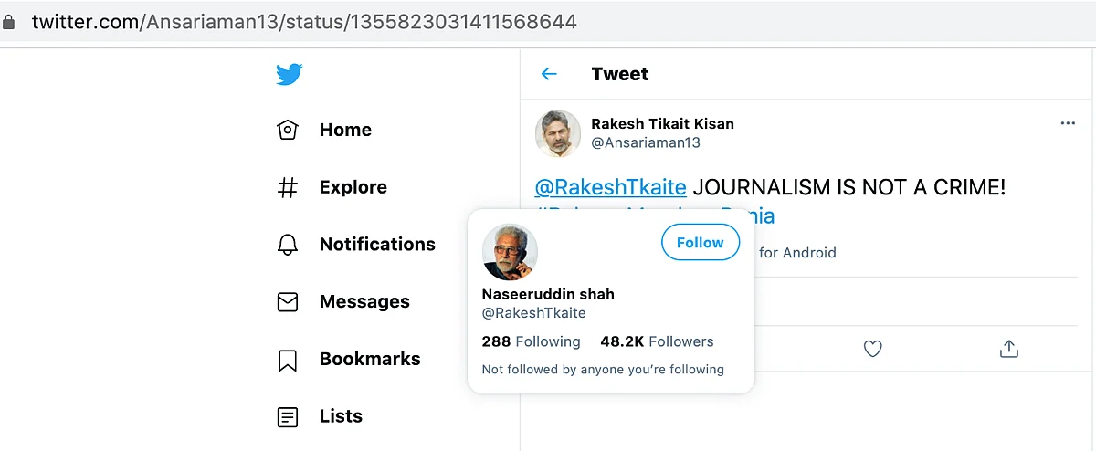 Fake Account of Naseeruddin Shah Crops up, Shares Misinformation