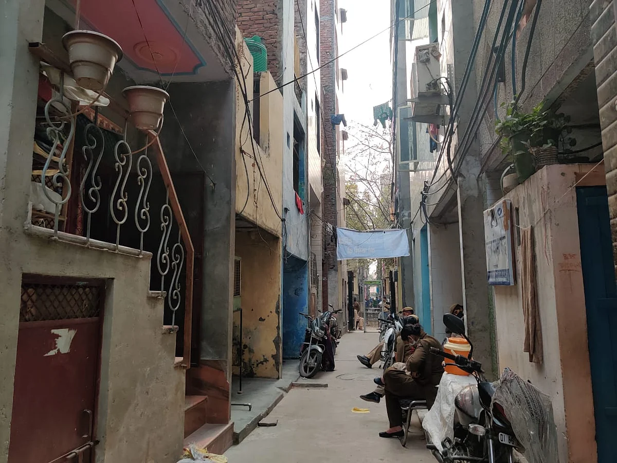 Police sat guard outside one of the accused’s home in Mangolpuri.