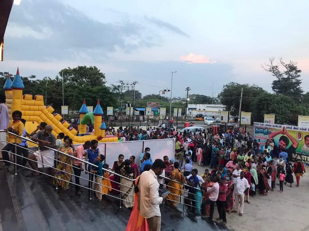 Crowd outside movie theatre lining up to watch Vijay starrer 'Master'