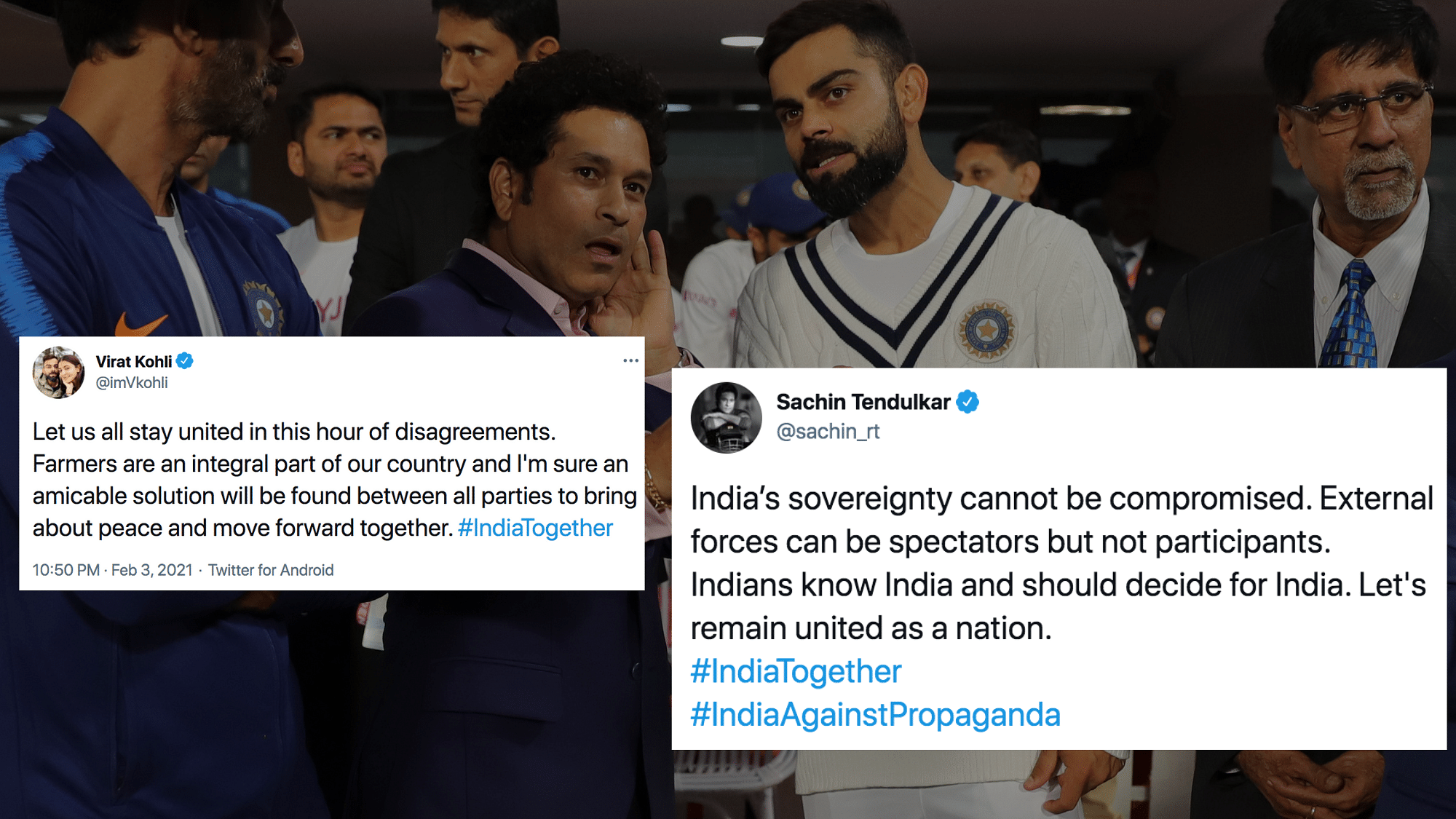Sachin Tendulkar and Virat Kohli joined the ‘India together’ drive by leading the call for unity.
