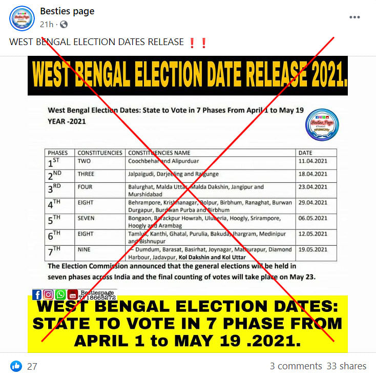 Fact Check On West Bengal Elections 2021 2019 Lok Sabha Schedule Shared 2021 West Bengal Election Dates