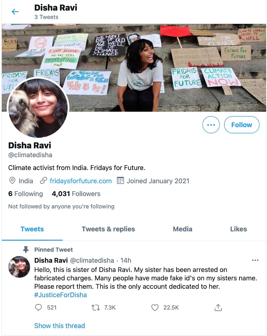 Here’s a look at a few Twitter accounts that have come up claiming to be climate activist Disha Ravi. 