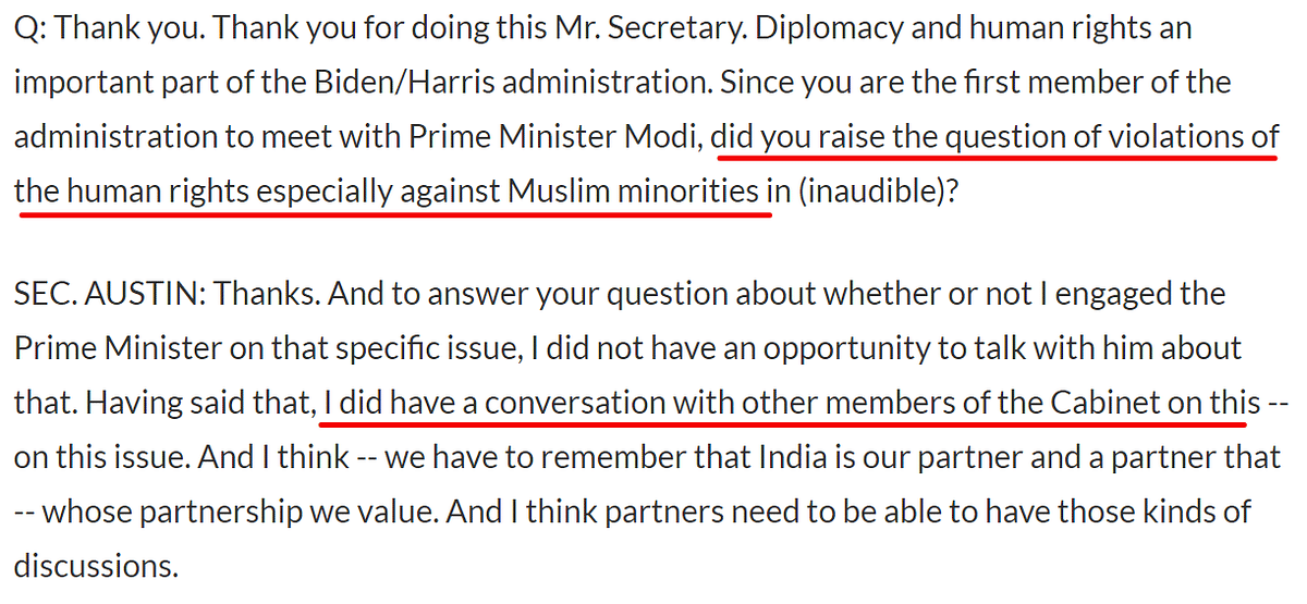 Did US Defence Secy Discuss Human Rights Issue With Indian Min?