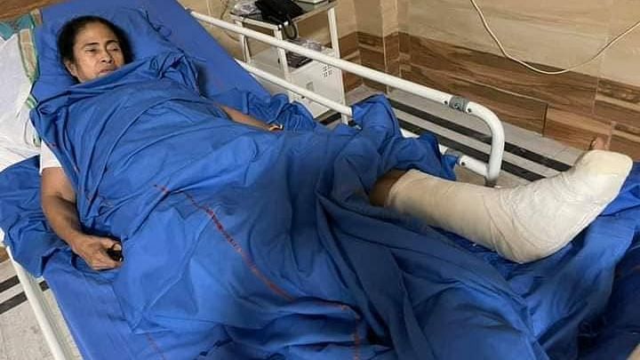 Photos have since emerged of the chief minister lying in a hospital bed, her leg in a cast.