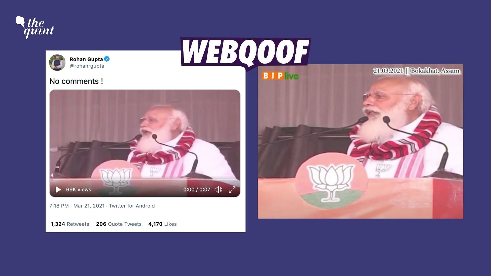 A clipped video of Prime Minister Narendra Modi’s address in Assam was shared without the full context on social media.