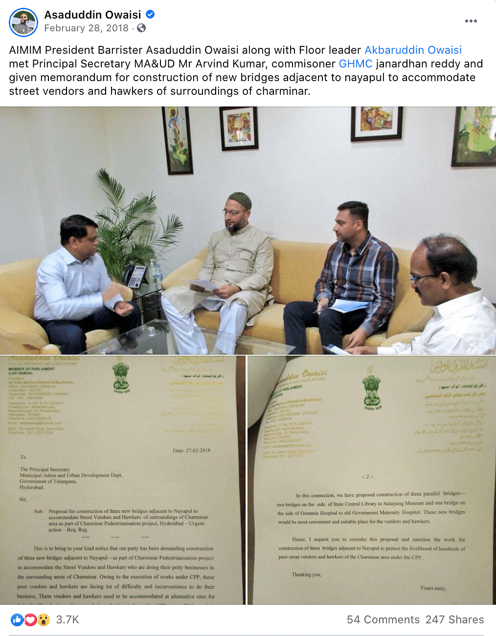 Owaisi had shared an image of his meeting for the construction of bridges in 2018 but Shah can’t be seen in them.